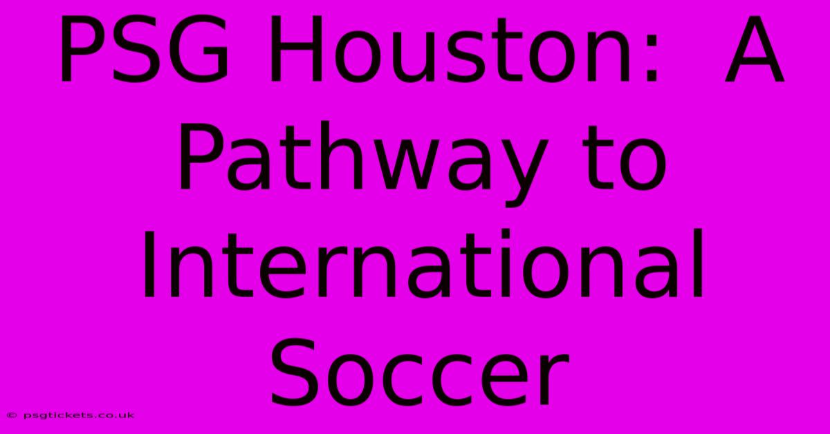 PSG Houston:  A Pathway To International Soccer